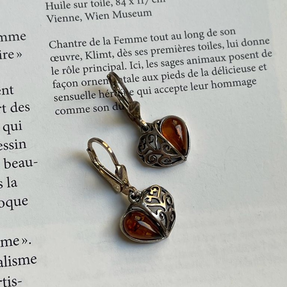 Genuine Amber and Sterling Silver Earrings (Free Shipping)